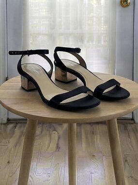Imagine Vince Camuto Bavel Black Satin Block Heel Sandal